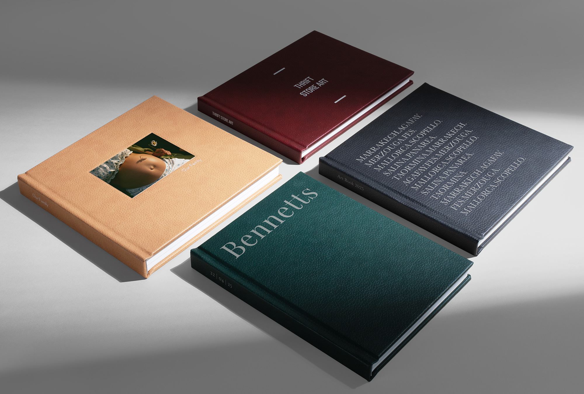 Four premium photo books for every occasion with different vegan leather color options