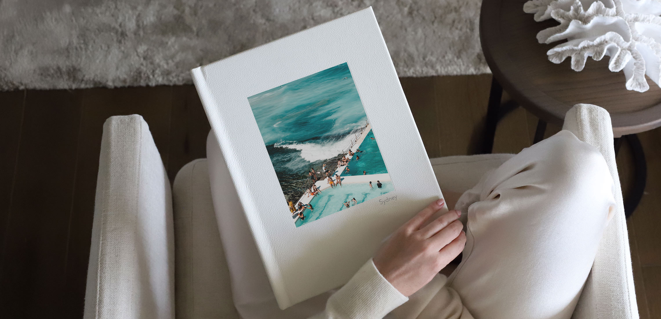 Large Portrait Photo Album with Leather cover and travel photo printed on front.