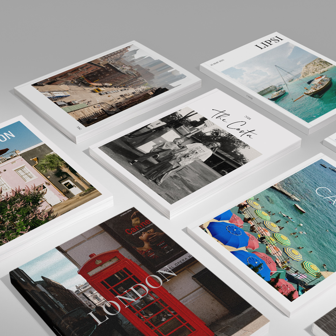 Ausgelegte Mini-Magazine mit Cover-Designs