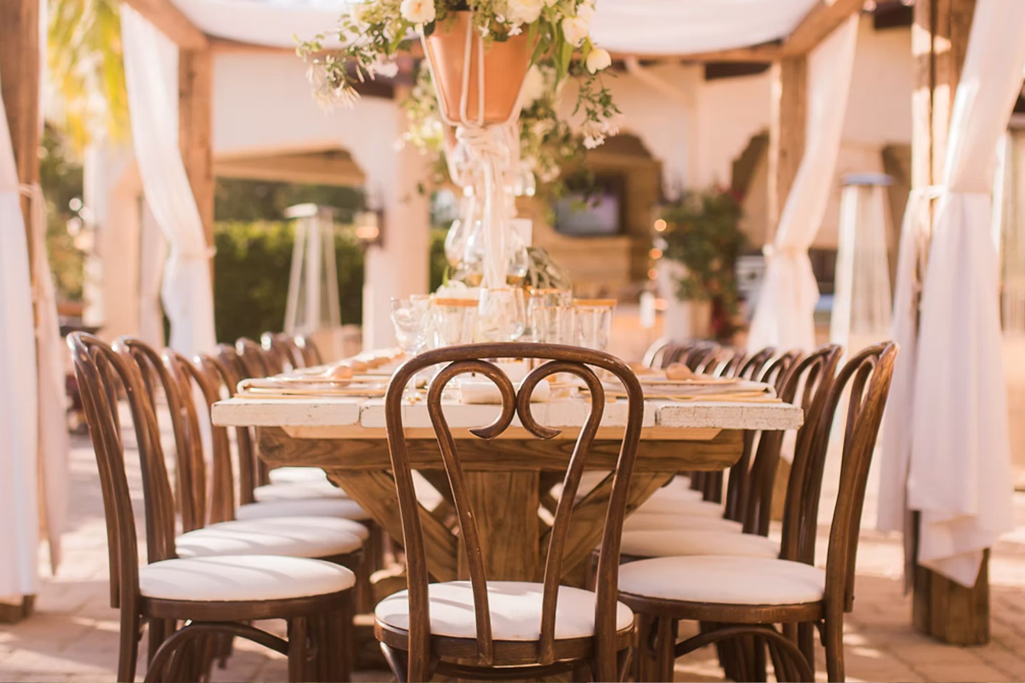 photo of rustic wooden table at wedding