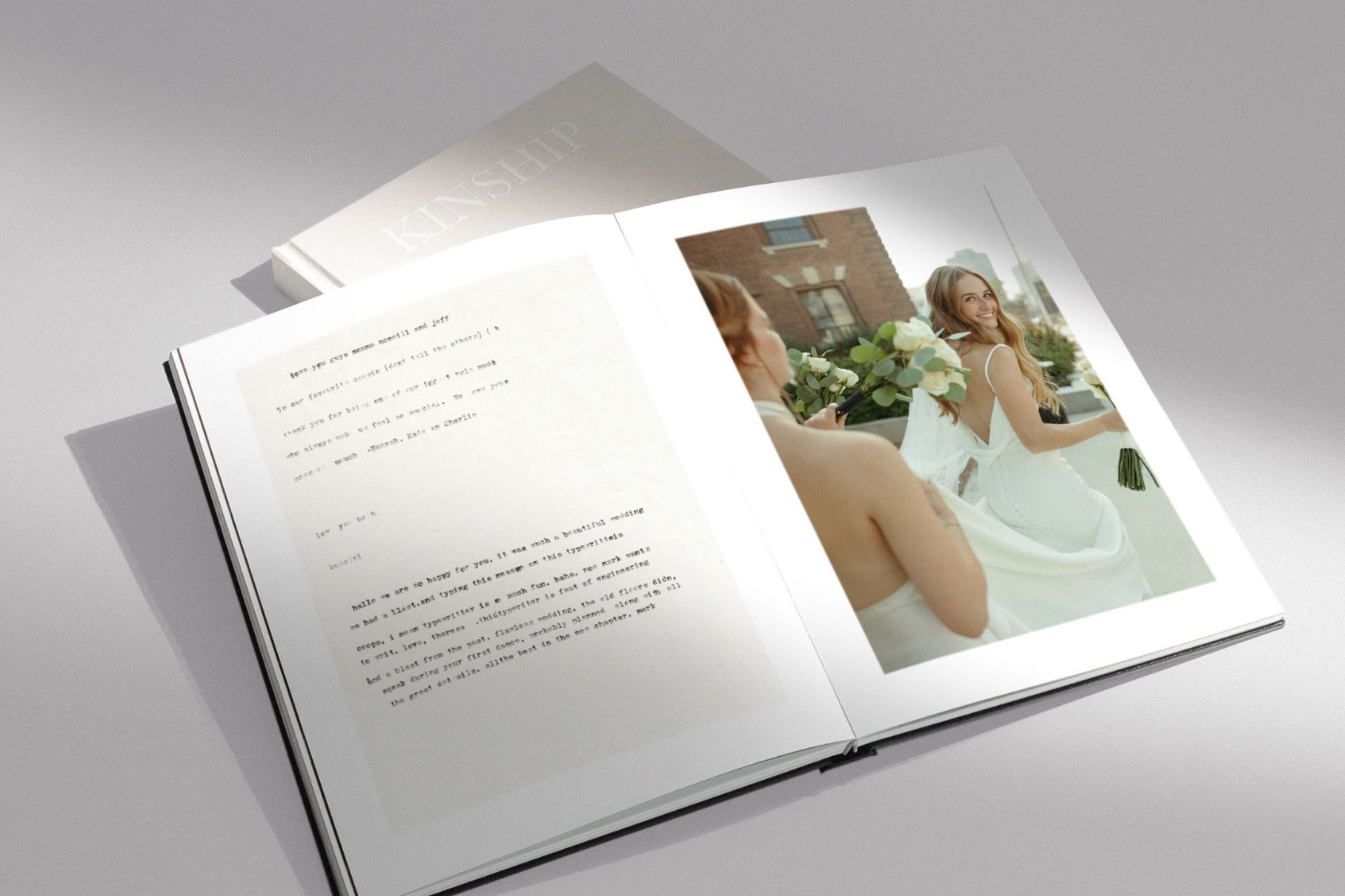 wedding photo book with scanned letters and bridal details