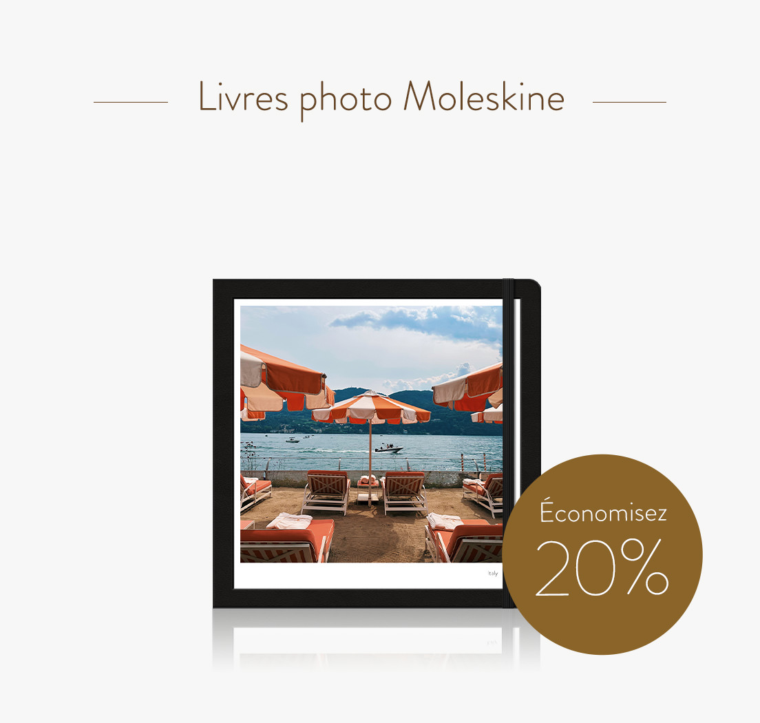 Économisez 20% sur les Livres Photo Moleskine.