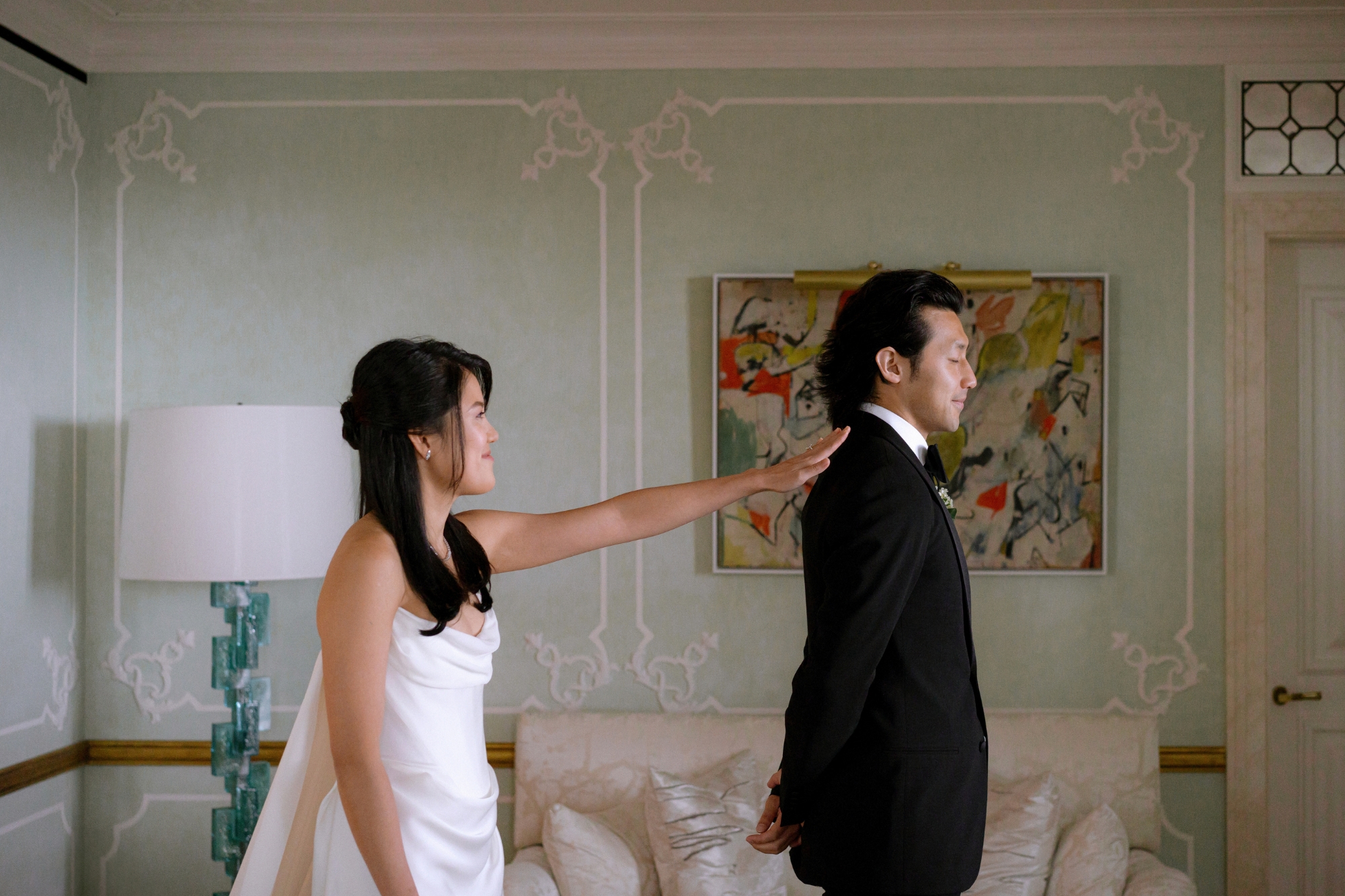 Bride suprising the groom
