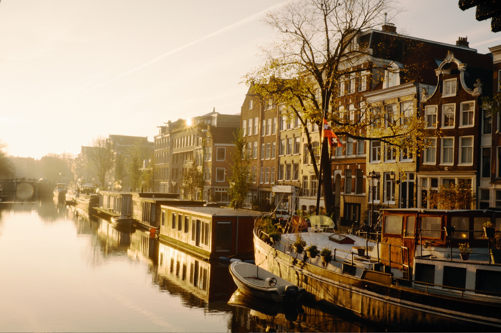photo of an Amsterdam canal at sunset