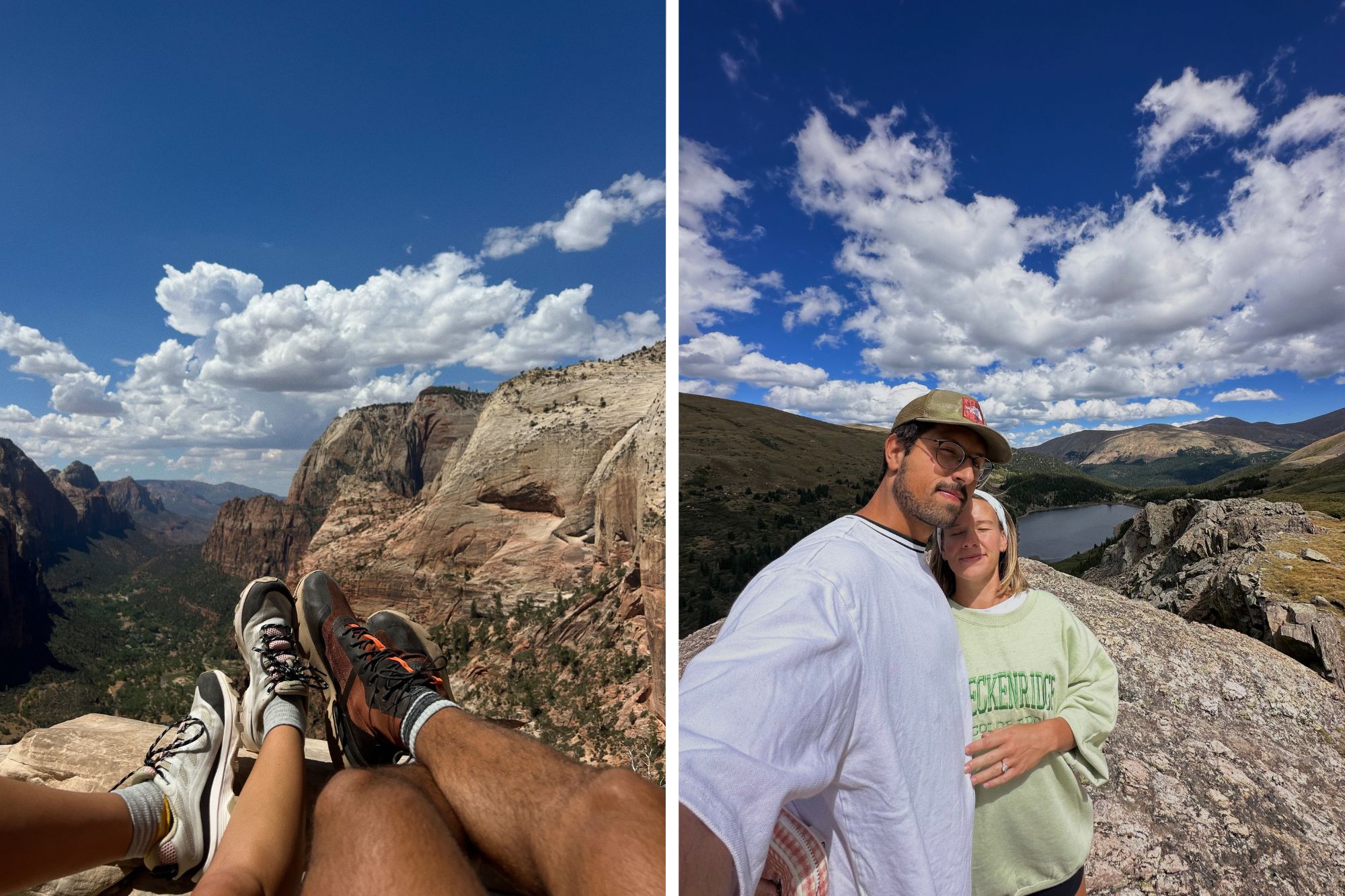 Couple at the top of a mountain taking a selfie