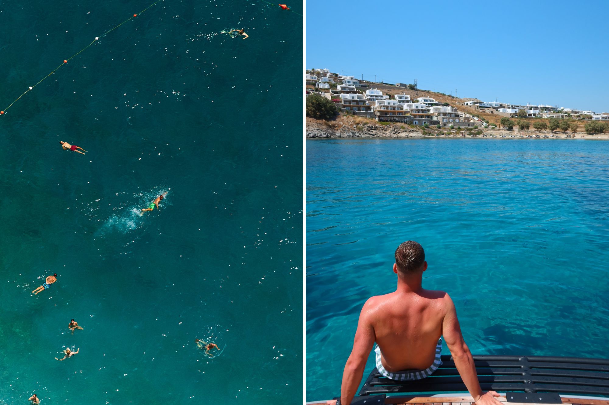 Blue water with man from behind