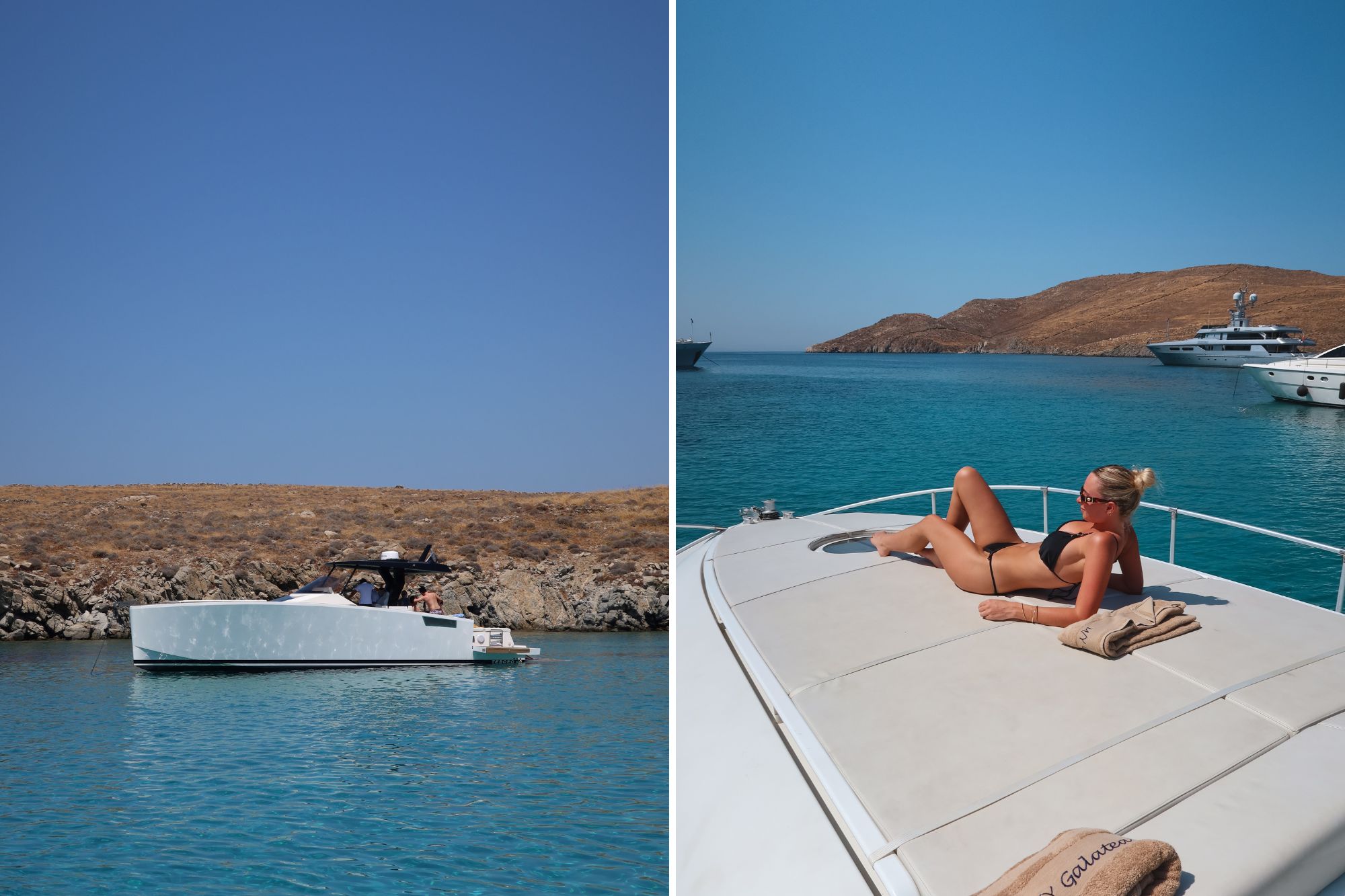 Girl on boat in blue ocean