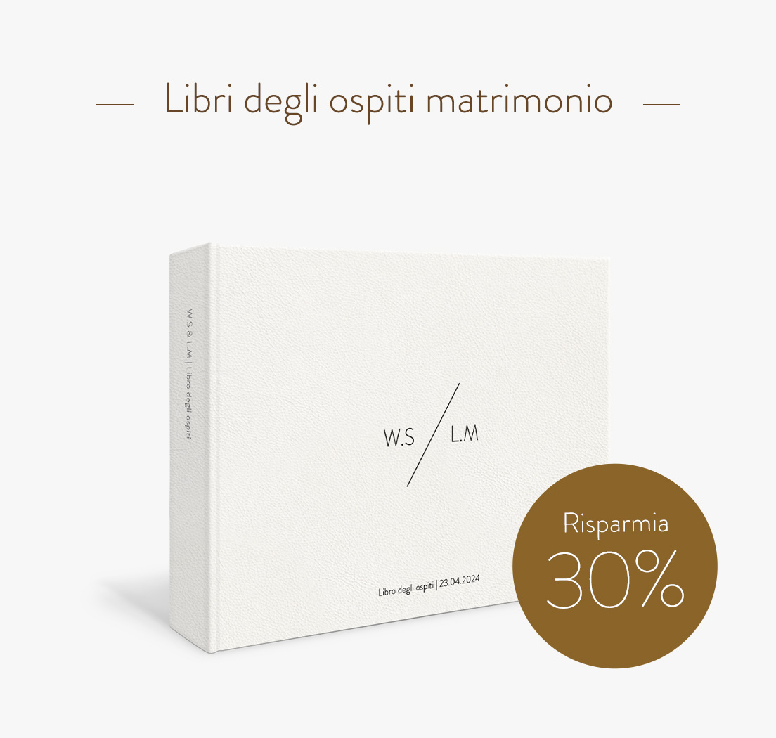 Risparmia il 30% sui libri degli ospiti di matrimonio.