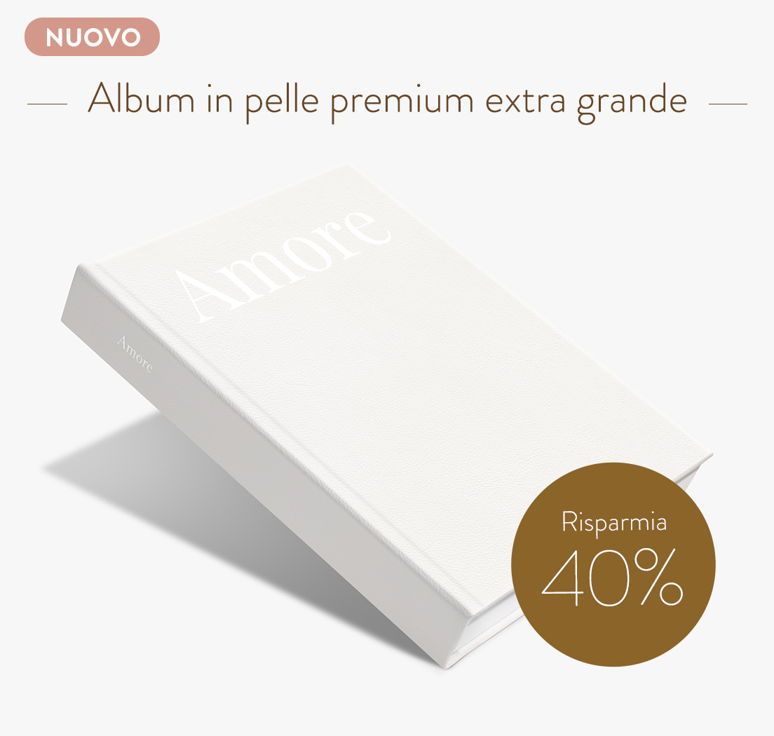Risparmia il 40% sull’album fotografico in pelle extra grande.