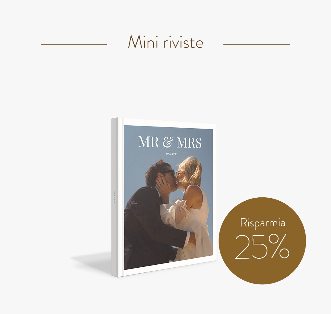 Risparmia il 25% sulle mini riviste di matrimonio.