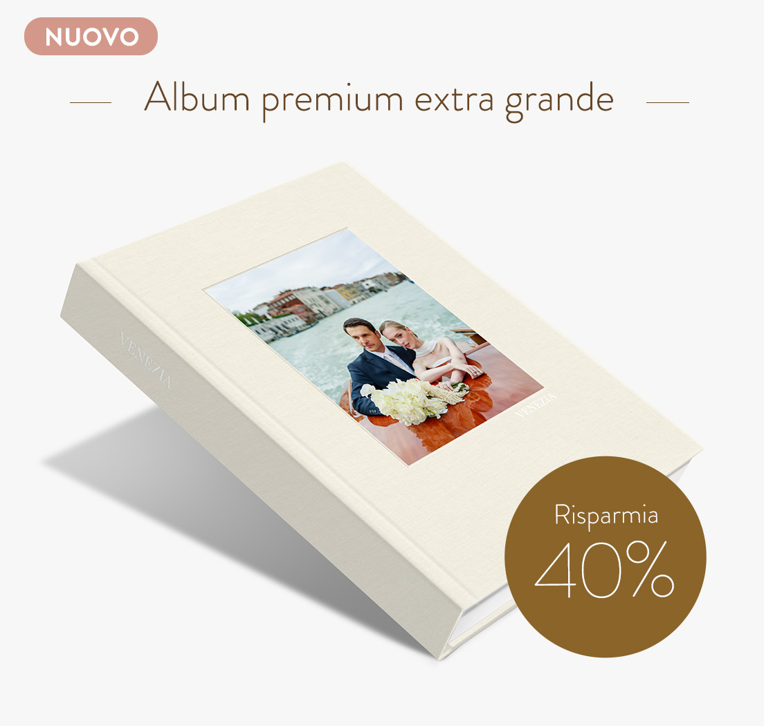 Risparmia il 40% sull’album fotografico premium extra grande.