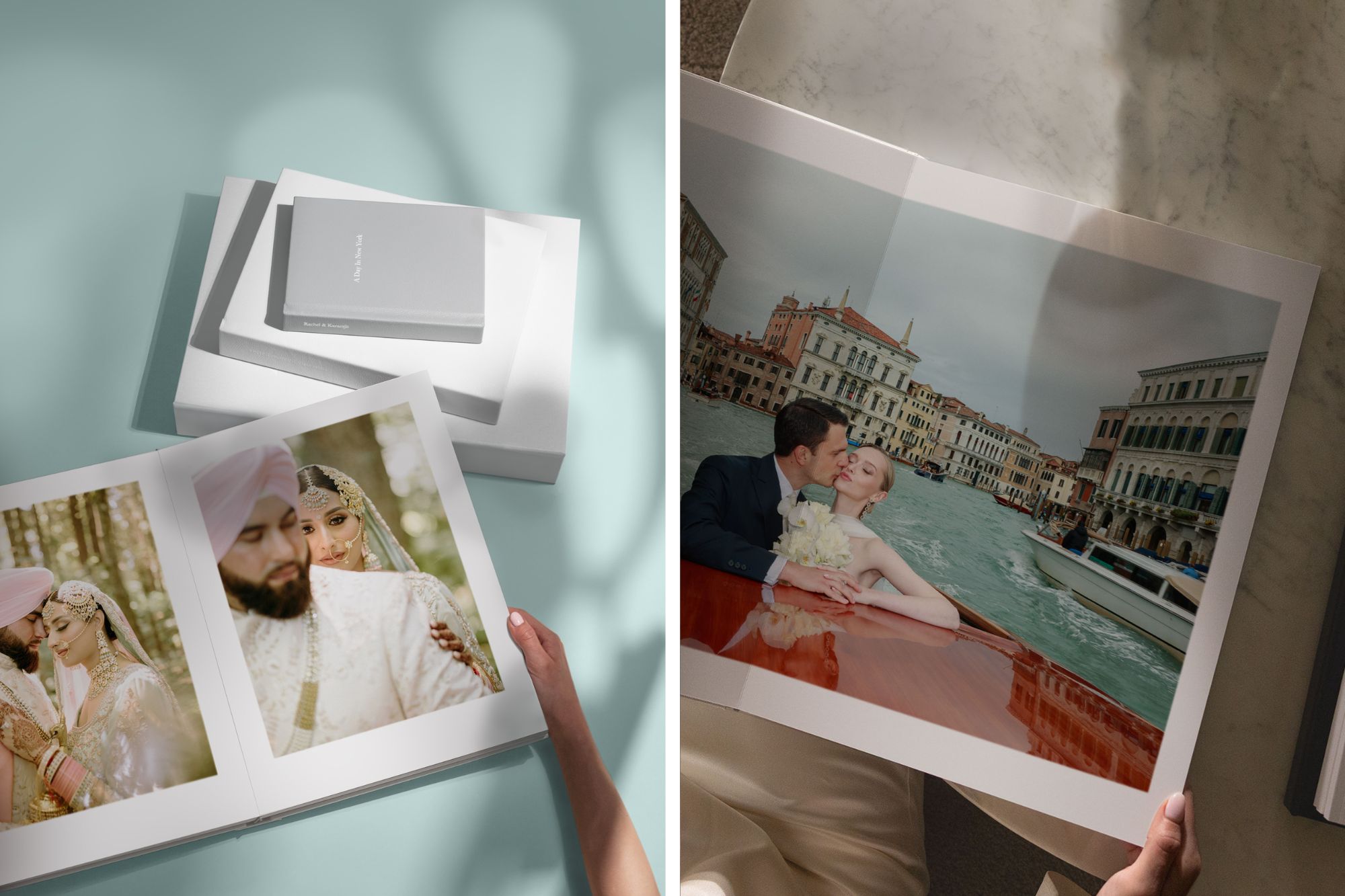 Extra large album wiht bride and groom first look and kissing