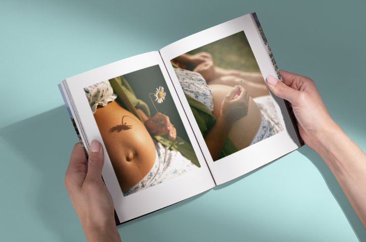 Extra large premium album with baby bump photo on it