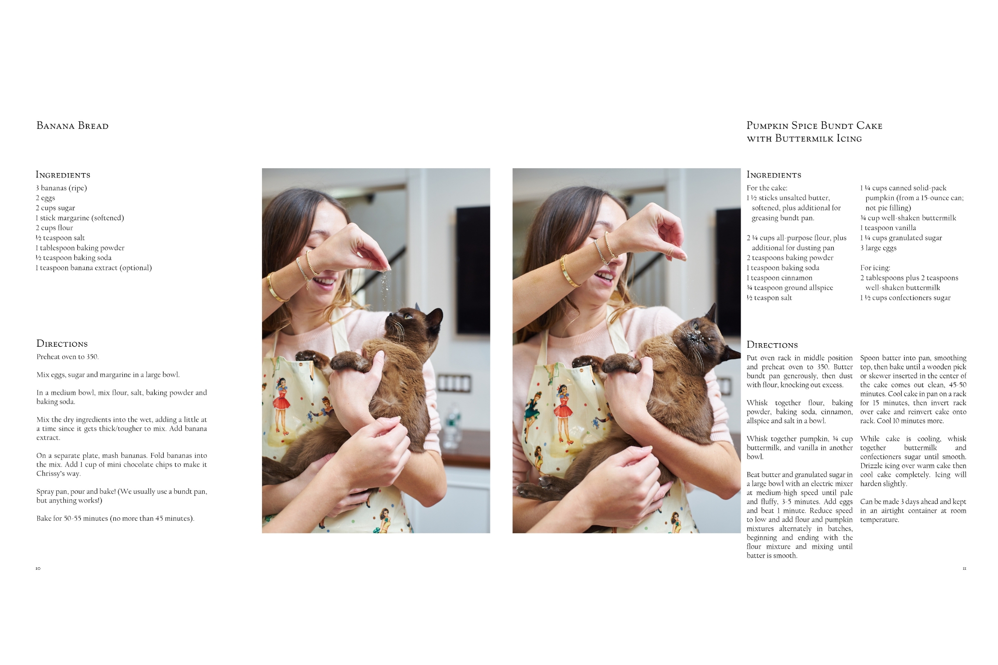 Family recipes in mini magazines with girl holding cat photos