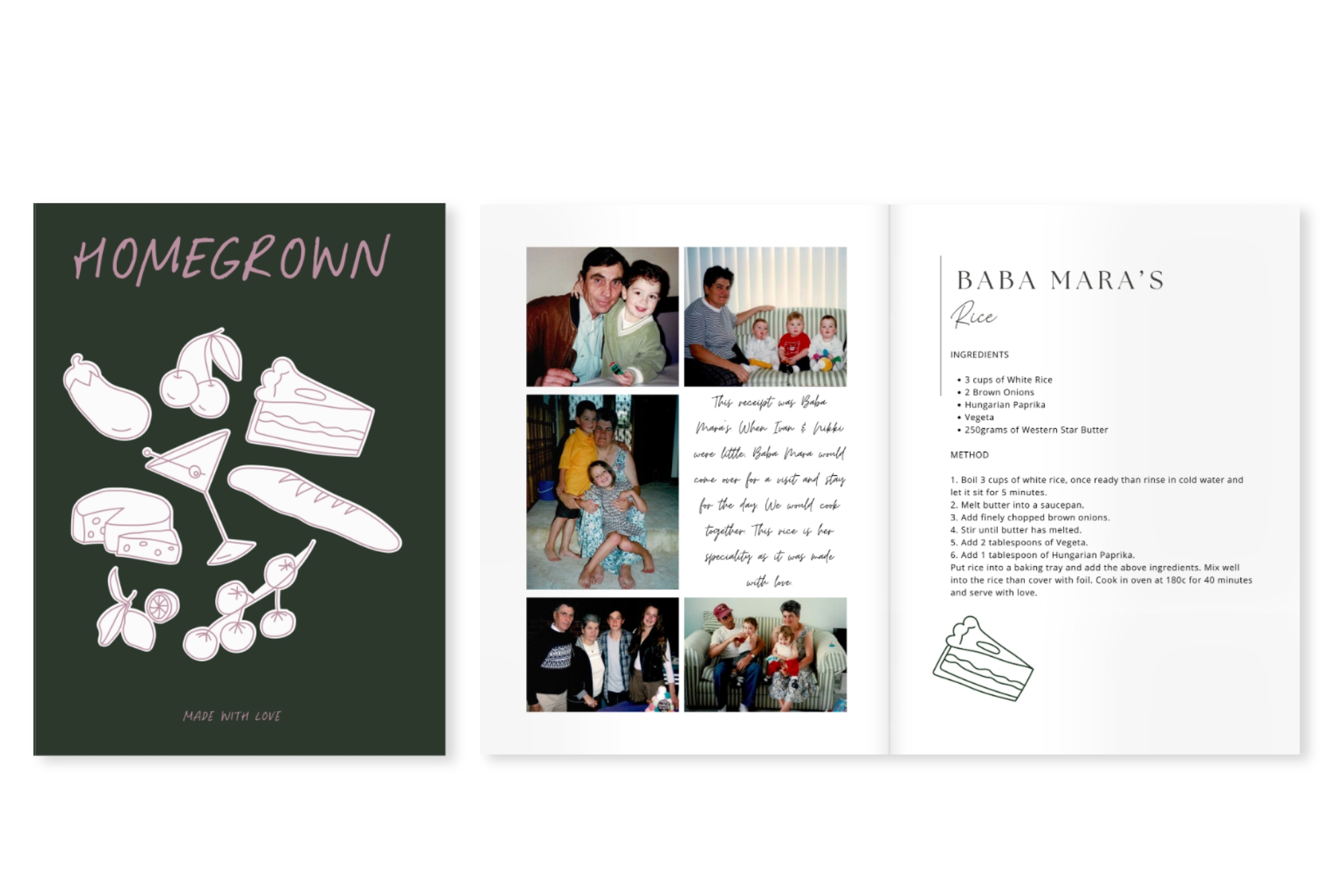 family recipe book with title 'homegrown' in the front