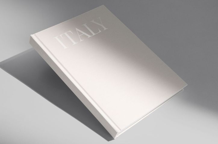 Open spread Premium Photo Album with bride and groom walking upstairs