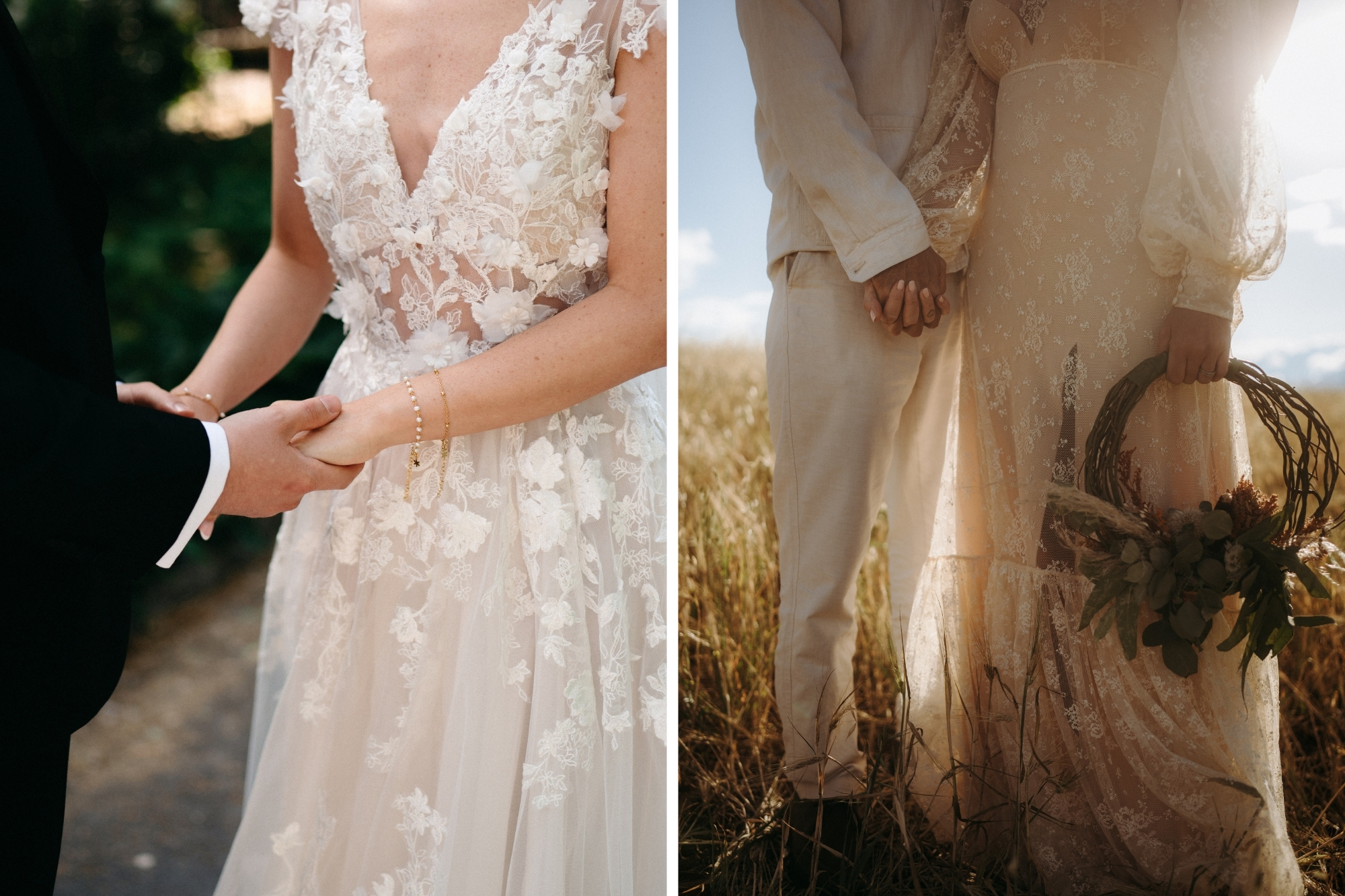 Lace wedding dresses with inner module in a nude shade.