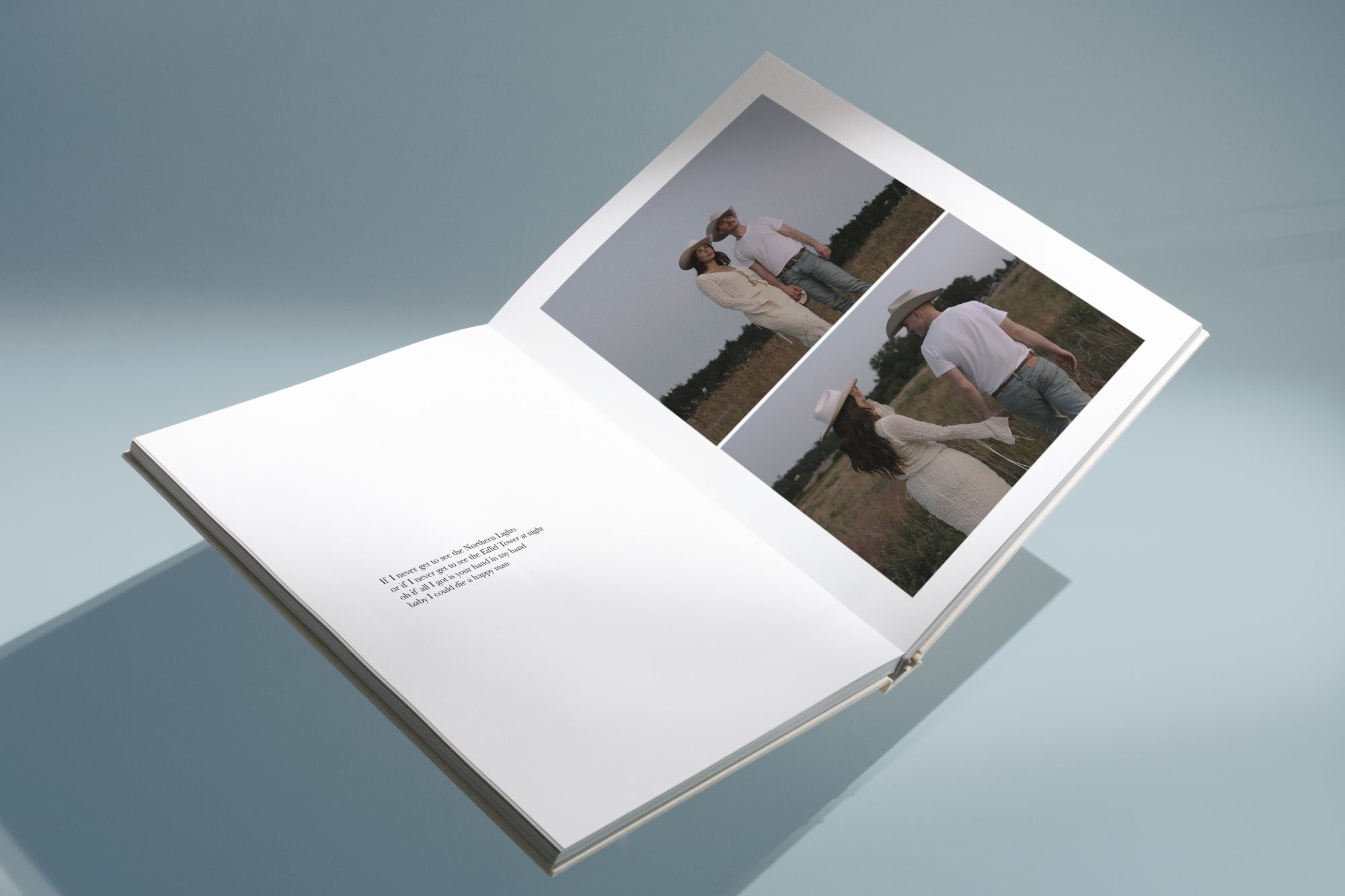 image of custom wedding photo book with quote on one side
