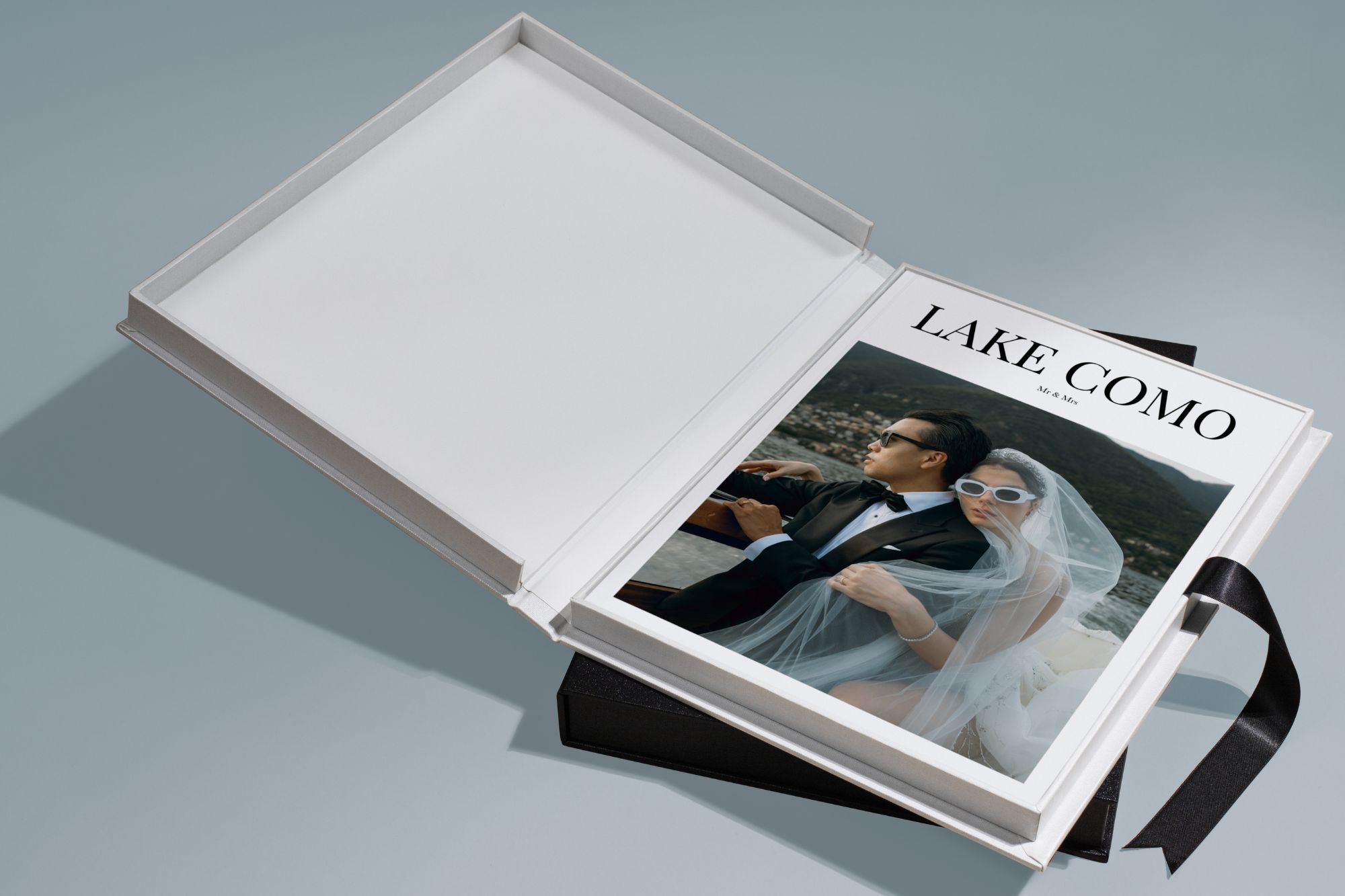 Custom designed wedding magazine in gift box