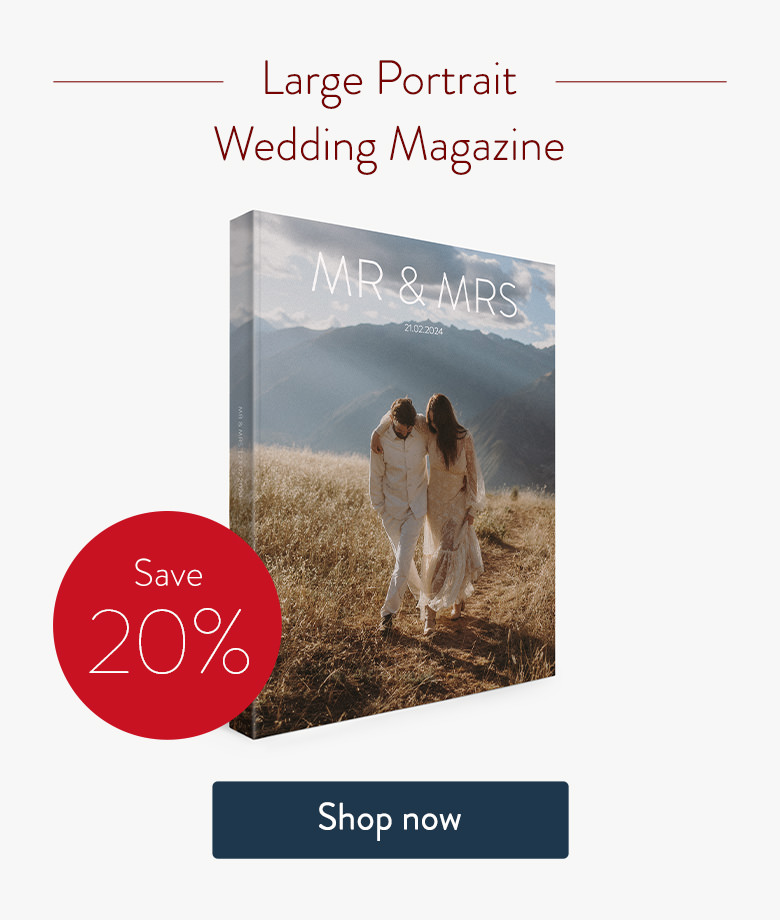 Save 20% on the Large Portrait Wedding Magazine. Shop now.