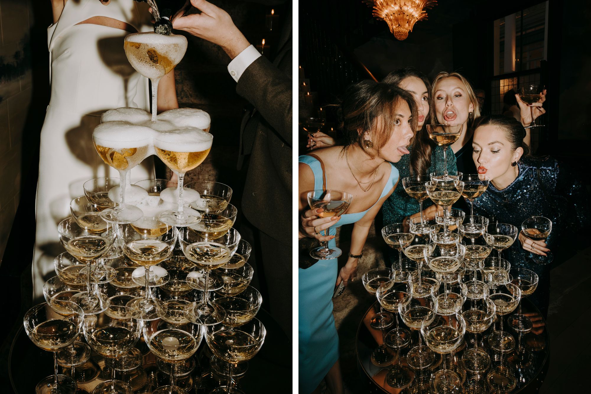 Cocktail glasses displayed in a tower