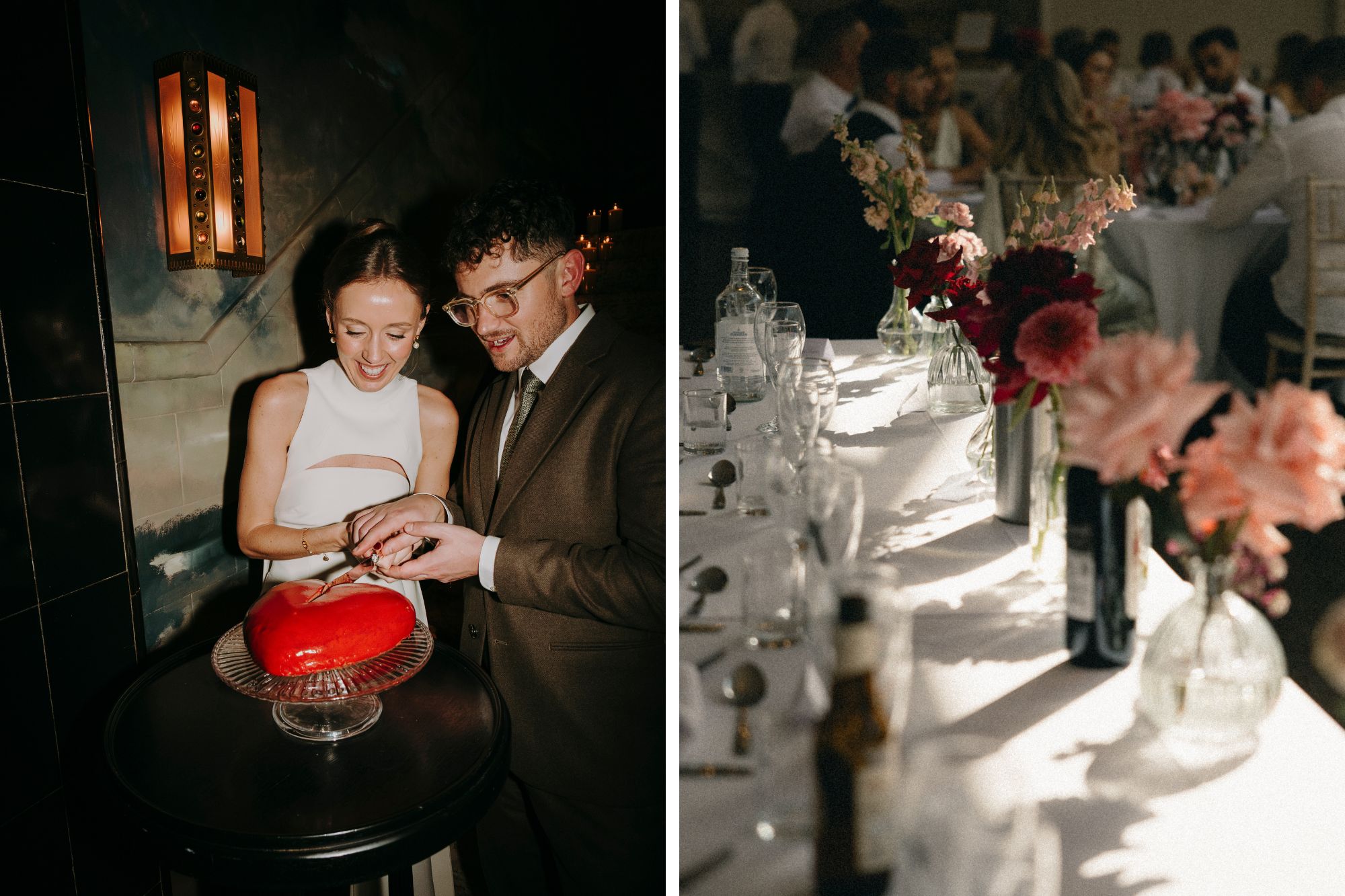 Bride and groom cutting the cake