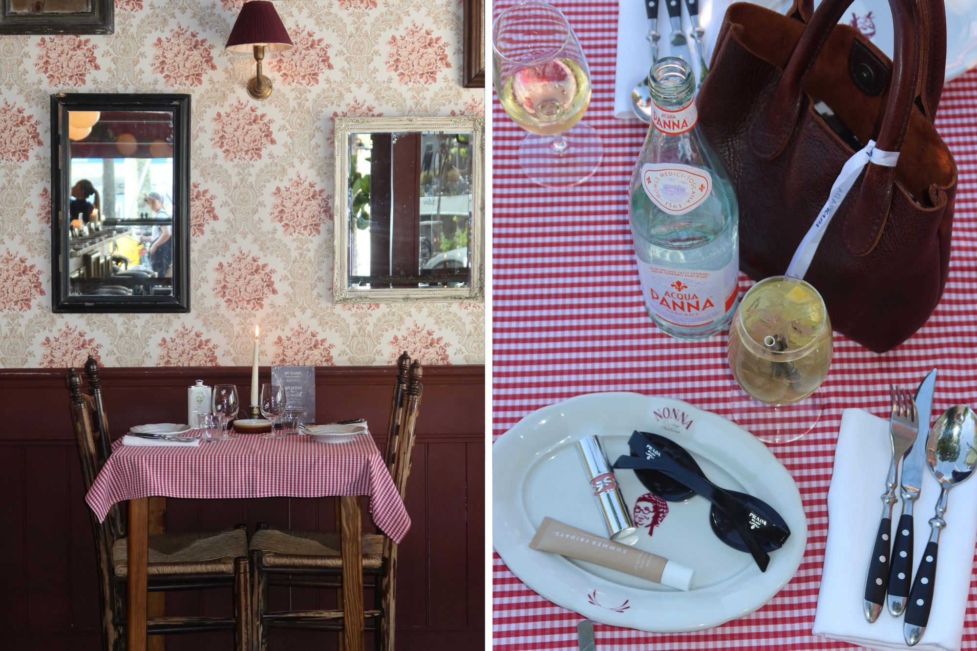 Table cloth bench with items ontop of it