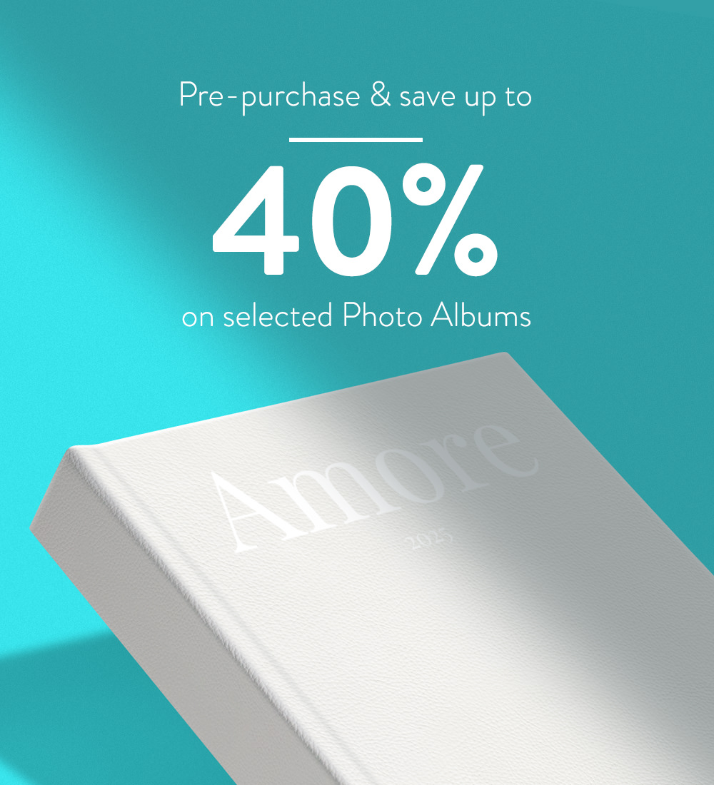 Pre-purchase and save 40% on selected Photo Albums.
