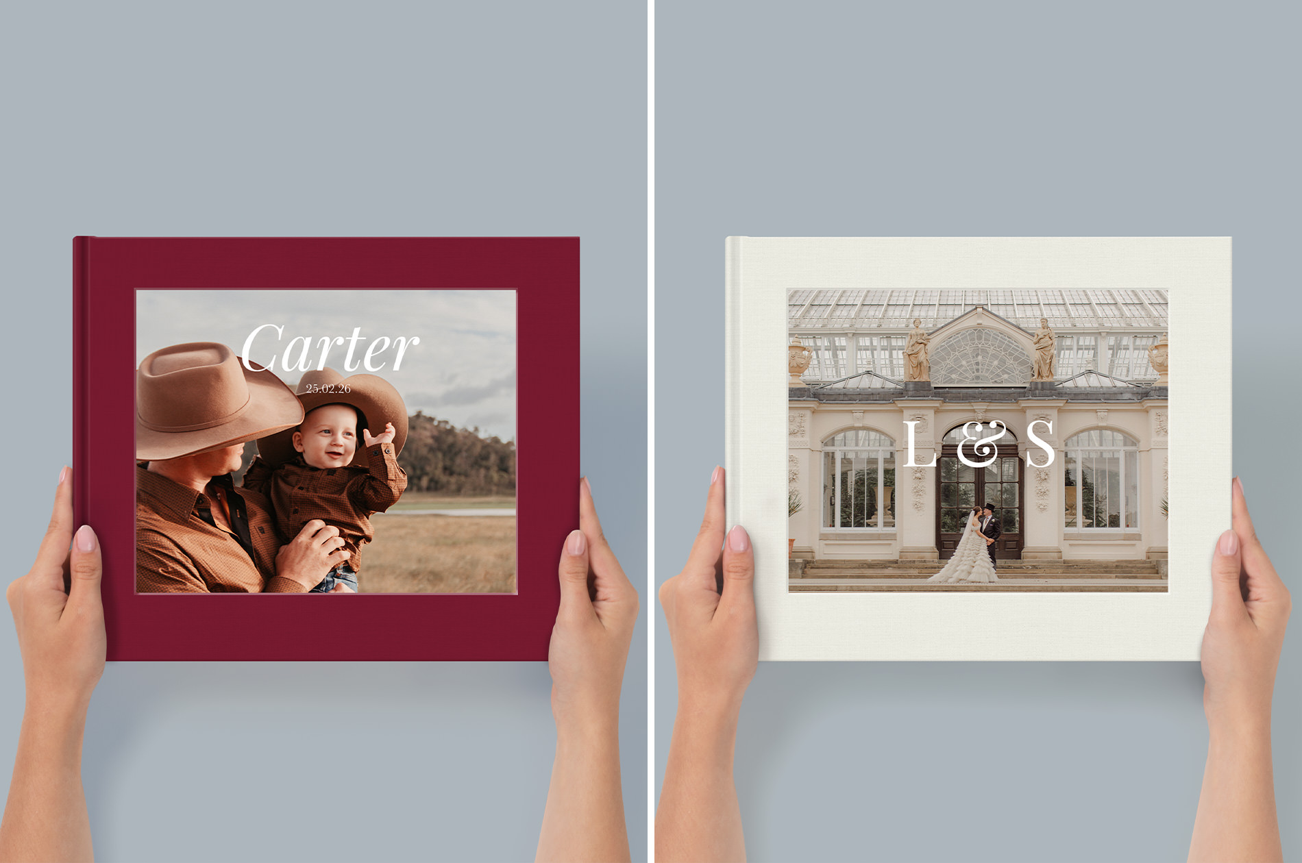 Image of a wedding and family cover on a Classic Book