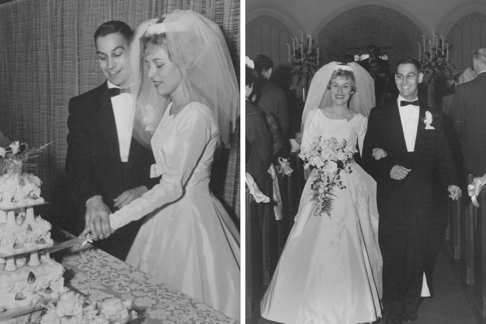 Black and white photo of people on their wedding day