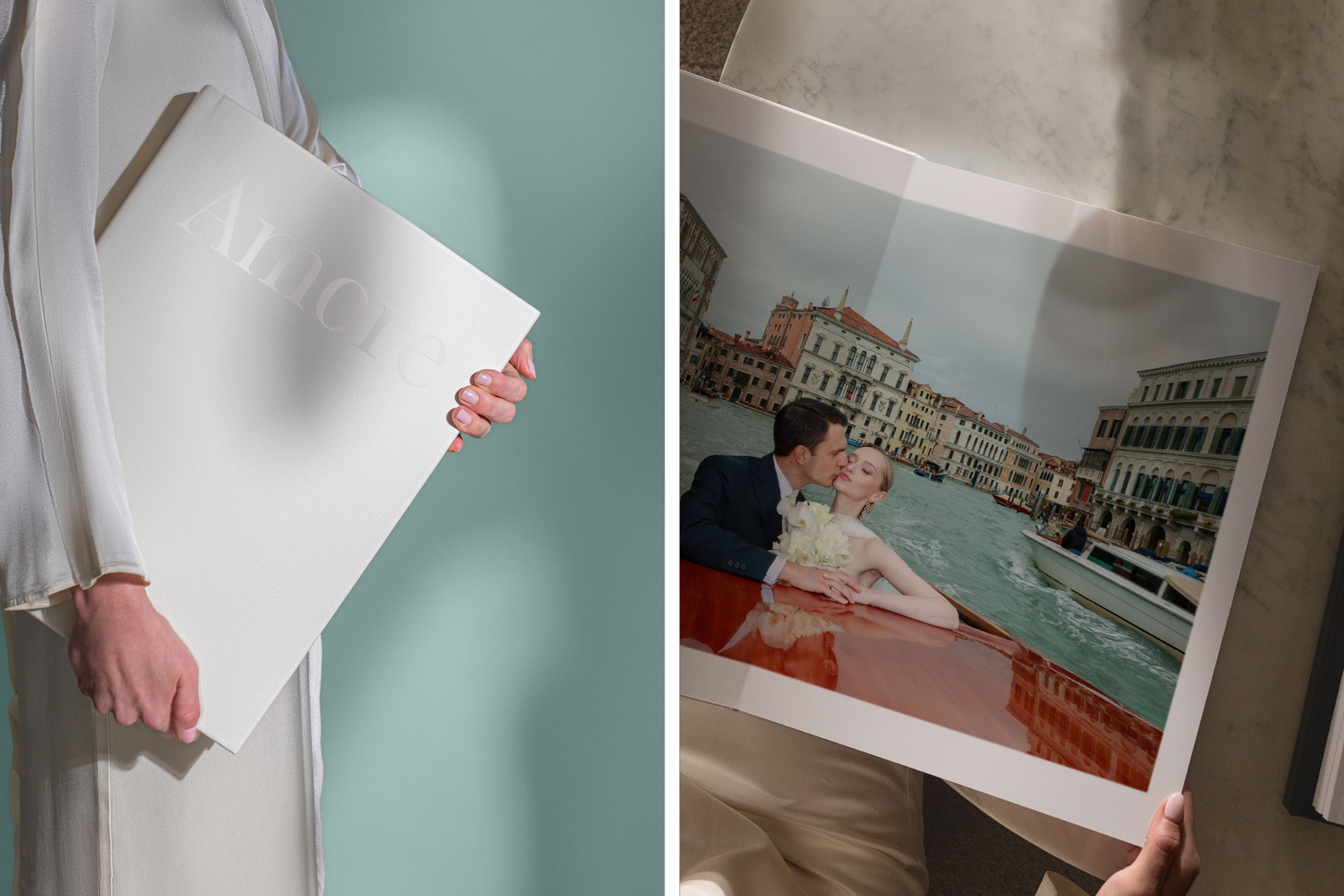 Girl holding an extra large album and alnum layflat