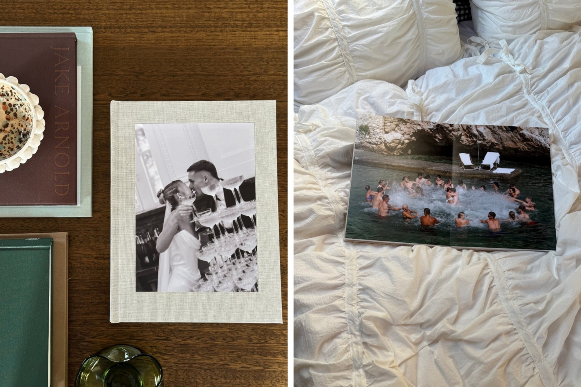 Several different MILK Photo Books and Albums laid on a wooden table for display.