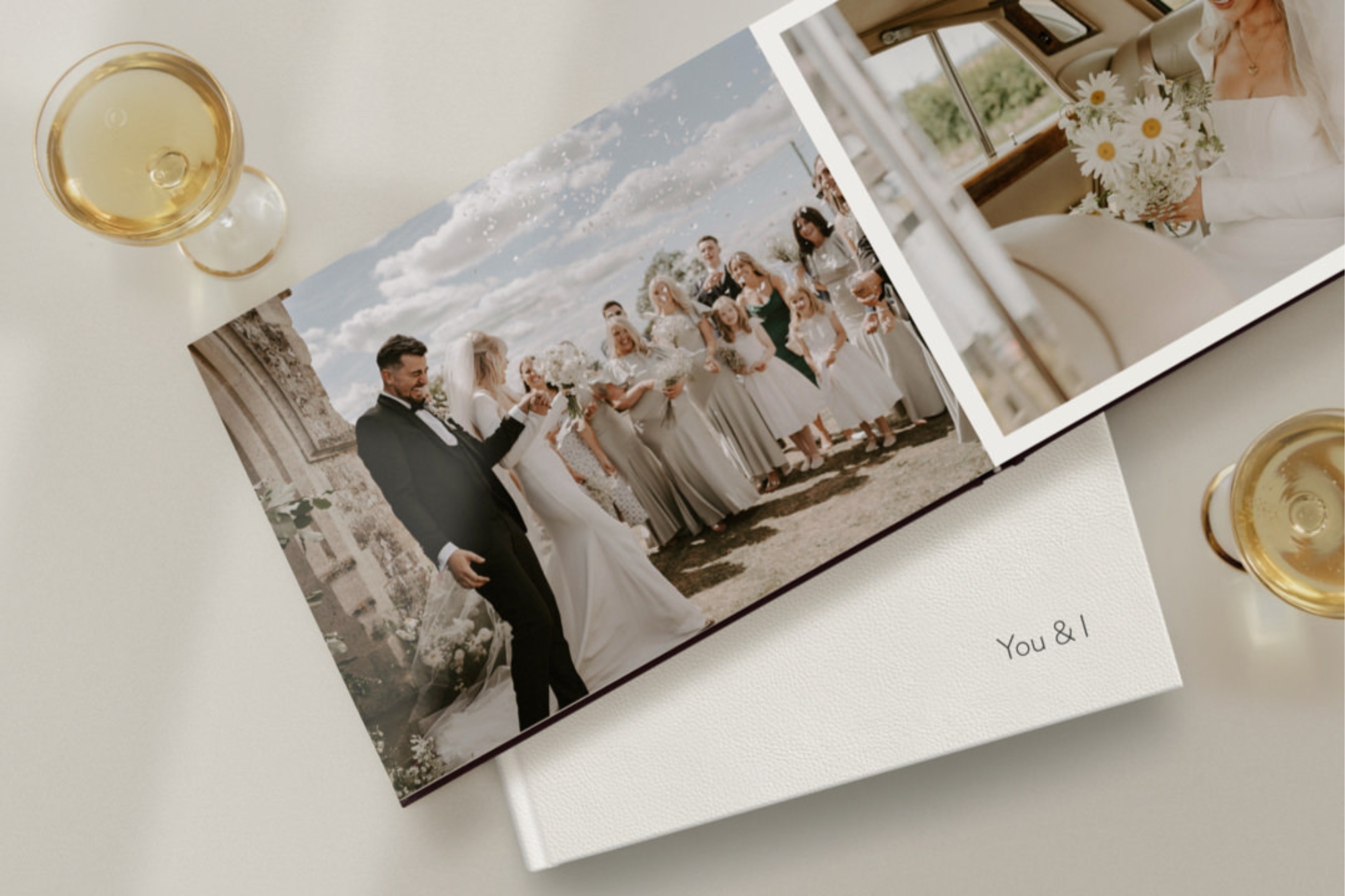 Stack of two Wedding Guest Books in black and white leather.