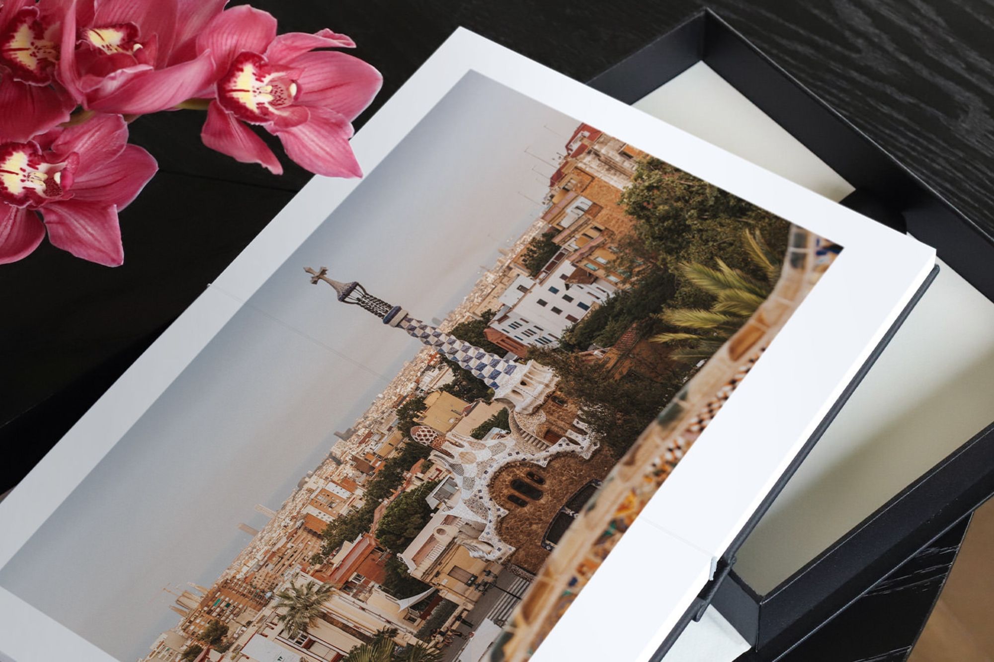 Large Landscape Premium Photo Album with photo of Paris on inside.