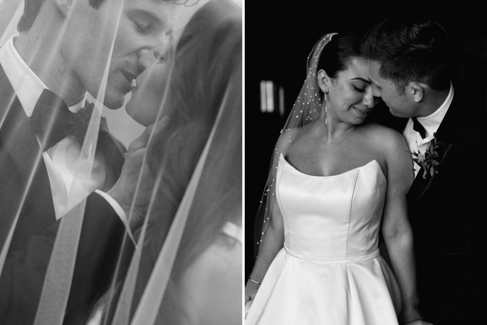 Close up black and white couple kissing