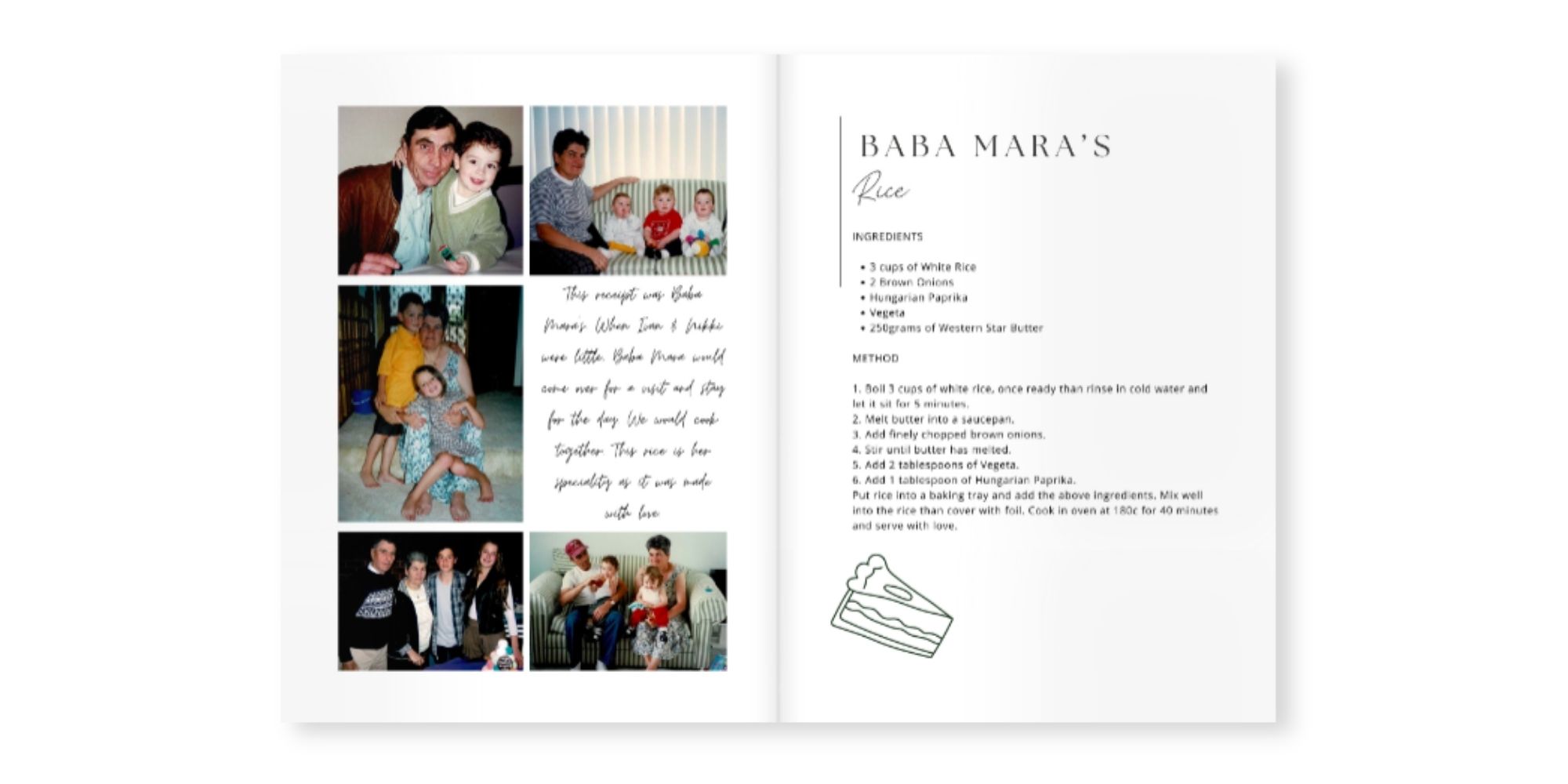 image of an open personalised family recipe book