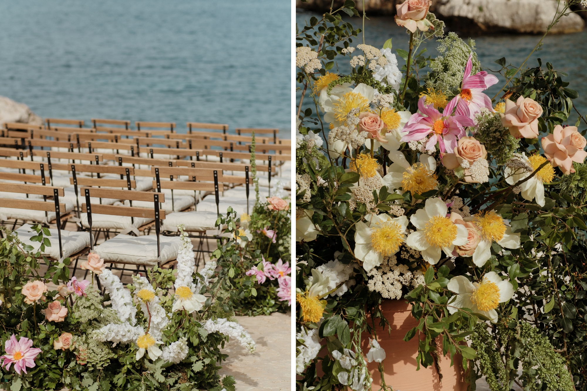 sculptural flowers on an aisle