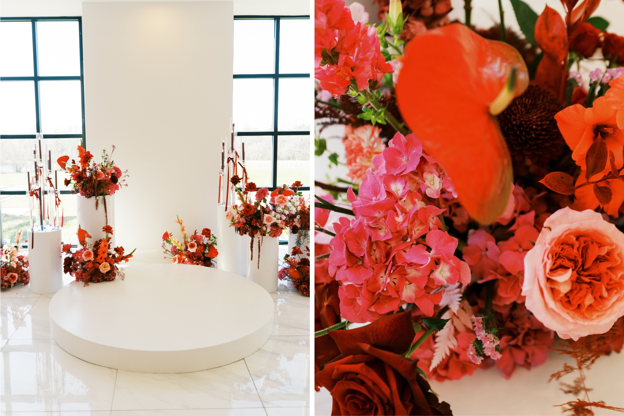 bright red floral arrangments
