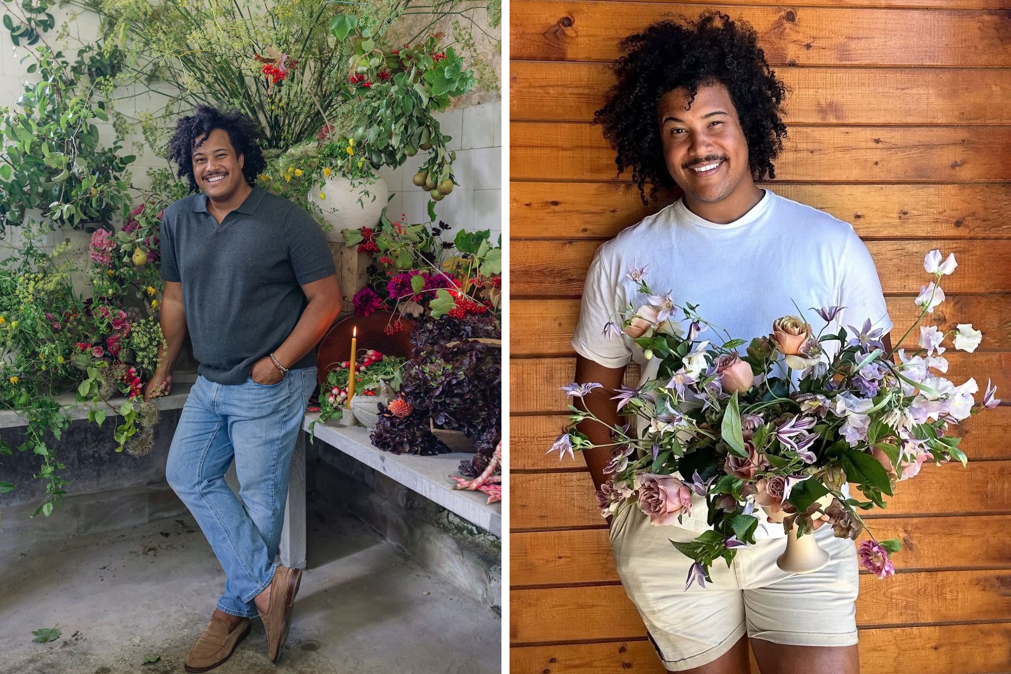two photographs of florist Shean Strong