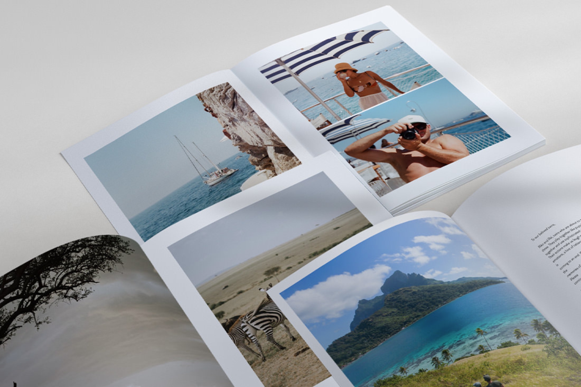 Three open spreads of Travel Magazines.