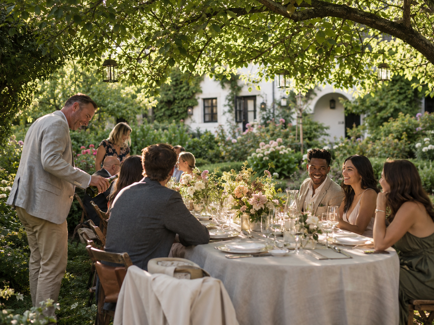 Formal dinner party outside in nature