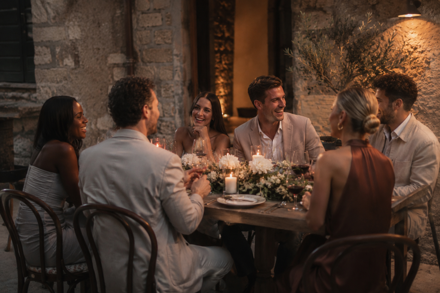 An intimate rehearsal dinner with the couple and a few guests.
