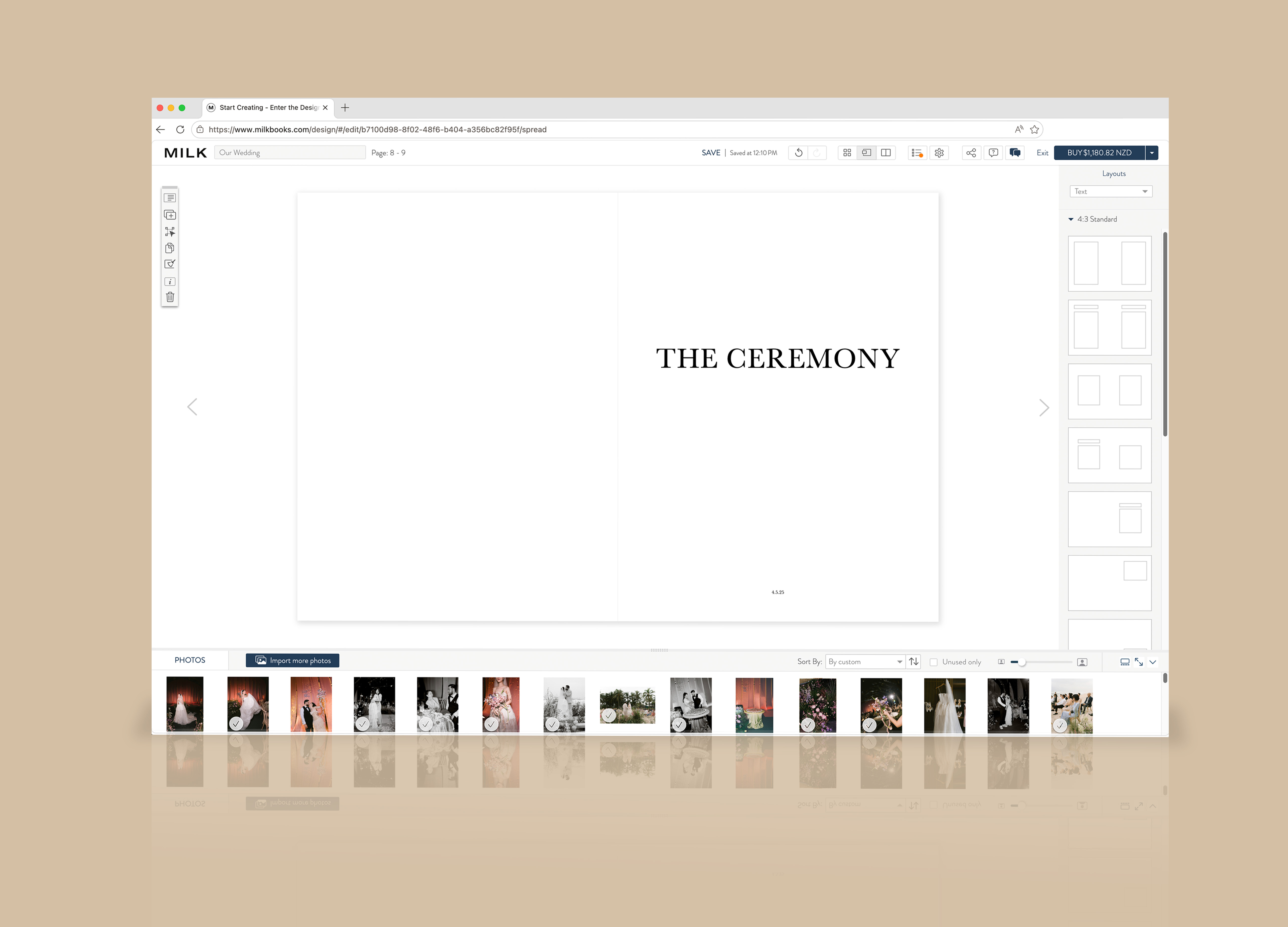 Online design studio showing the text only break in photo album layouts