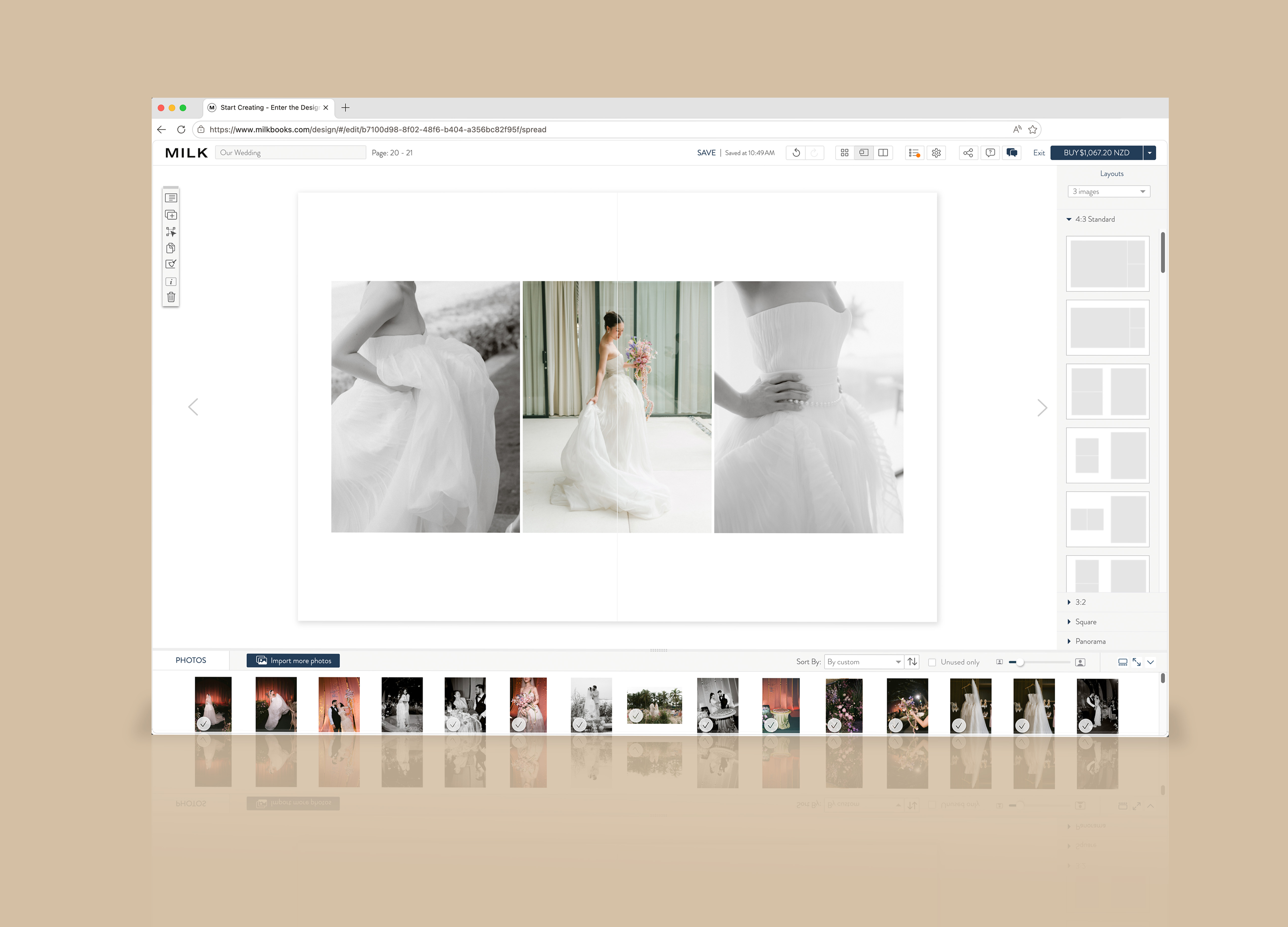 Online design studio, 3 image sequence layout