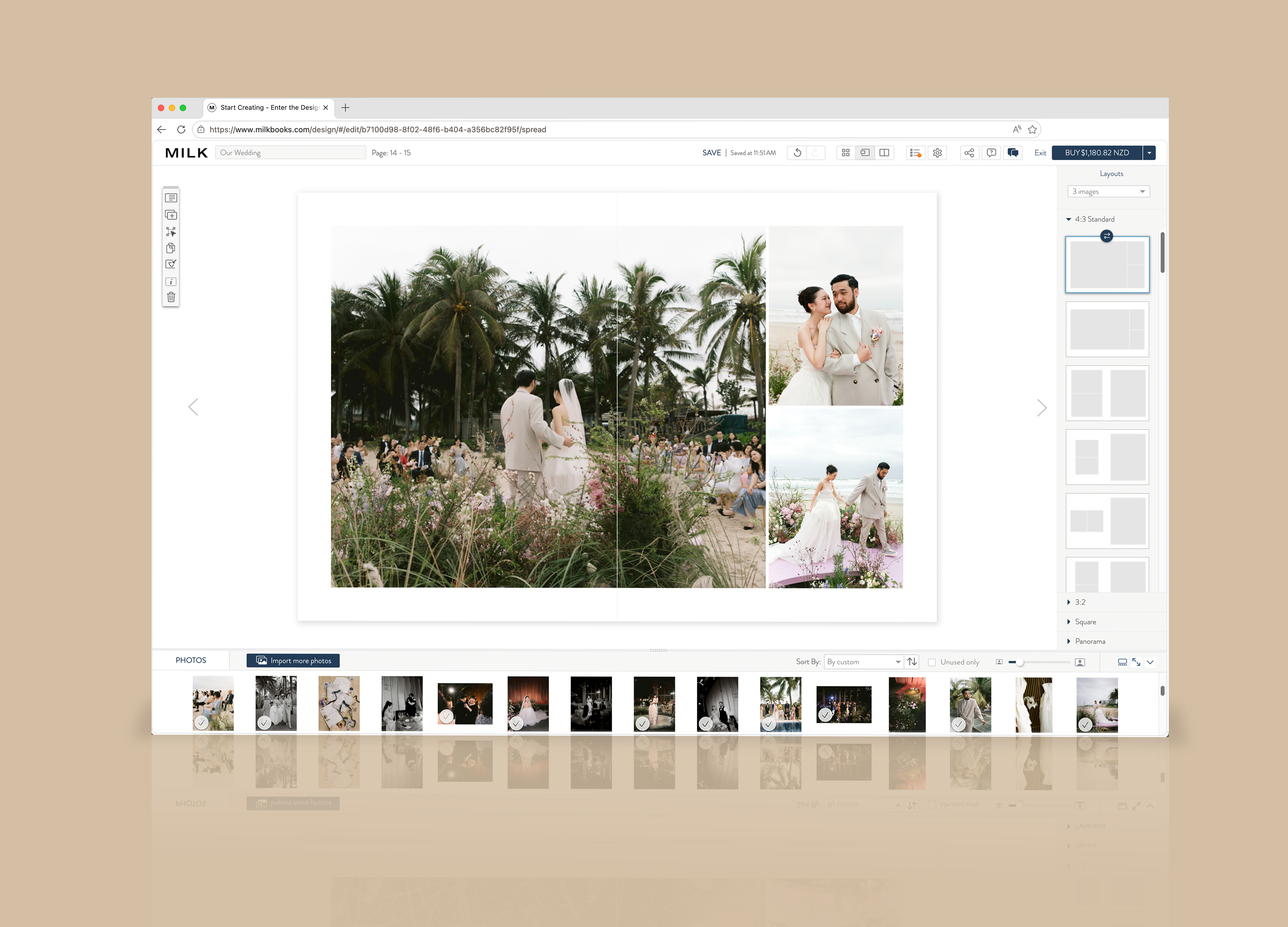 Online design studio for asymmetrical layout