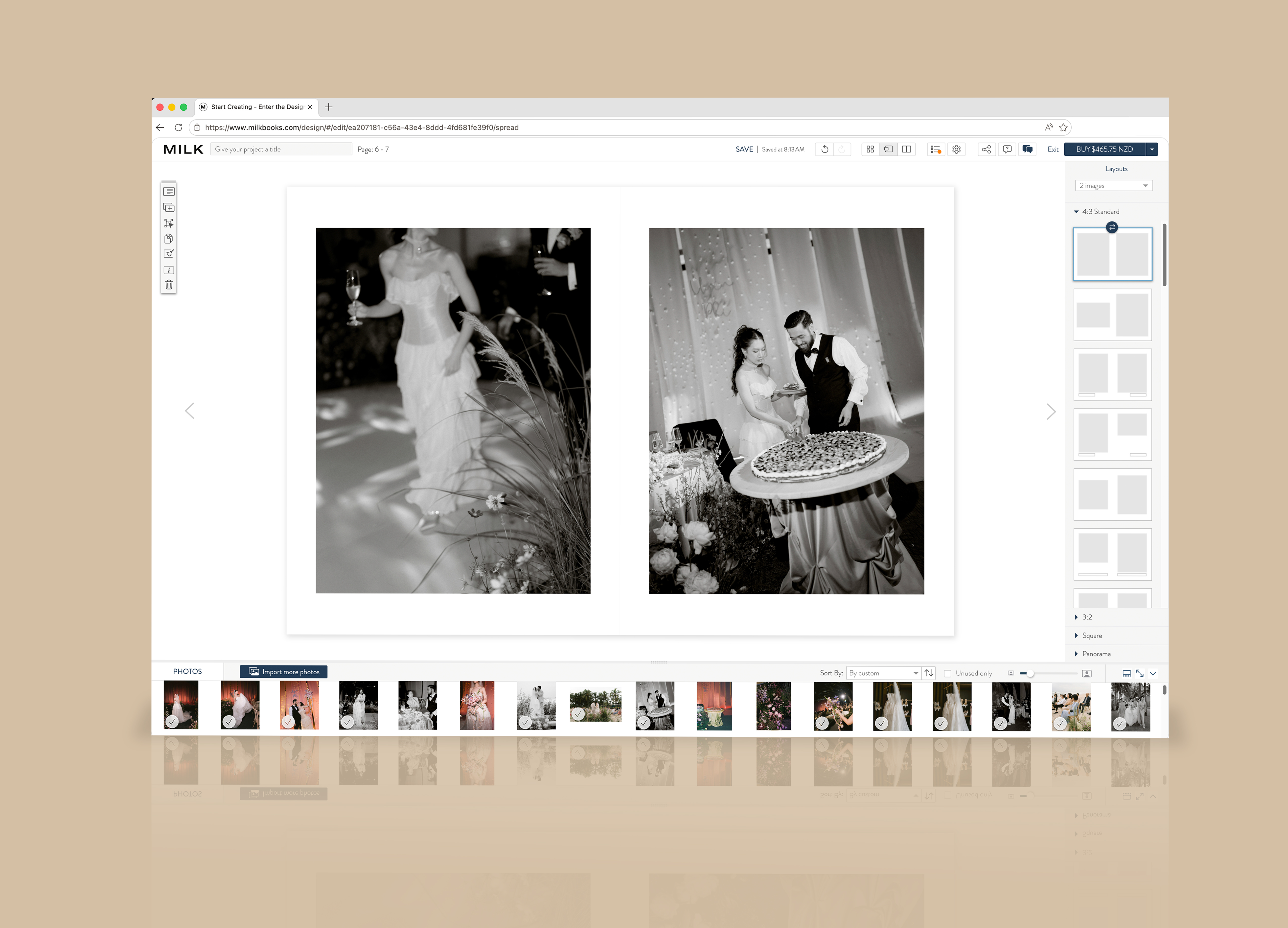Framed images layout on the online design studio