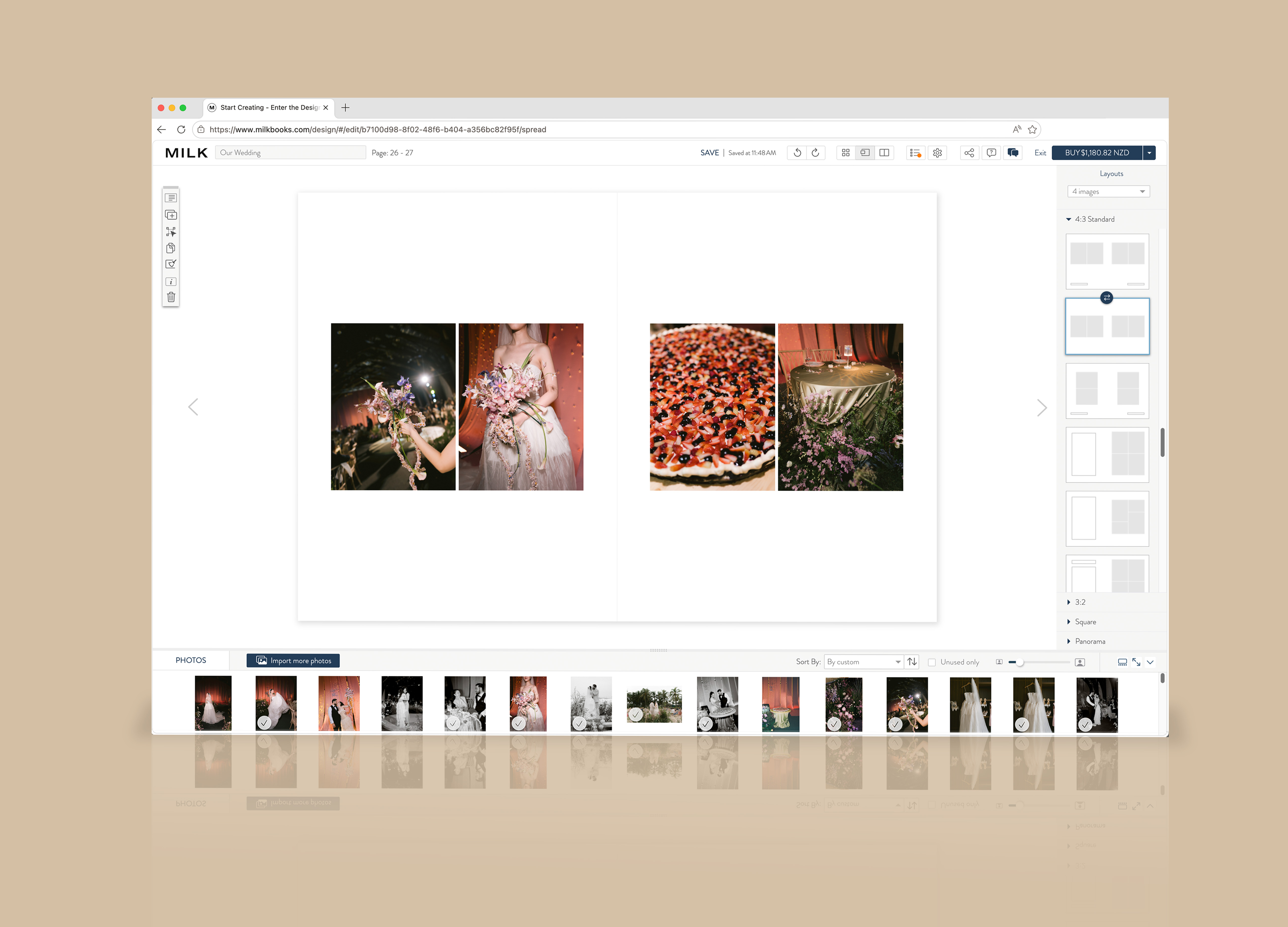 Online design studio showing the grid layout on a photo album