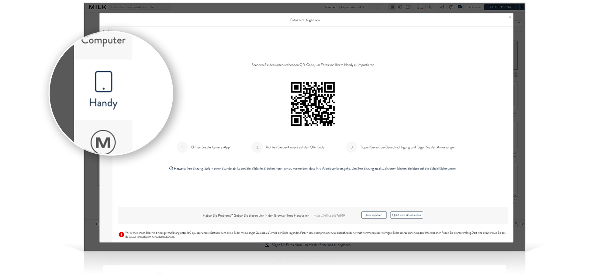 Screenshot des QR-Codes, der im Tab „Mobil" im Design Studio angezeigt wird
