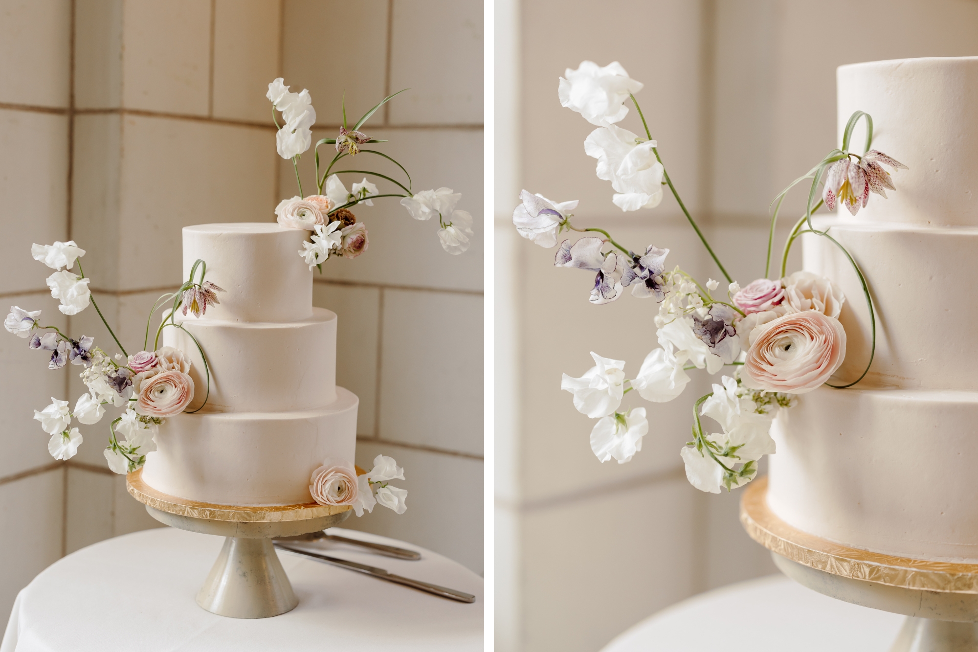 minimal wedding cake with florals
