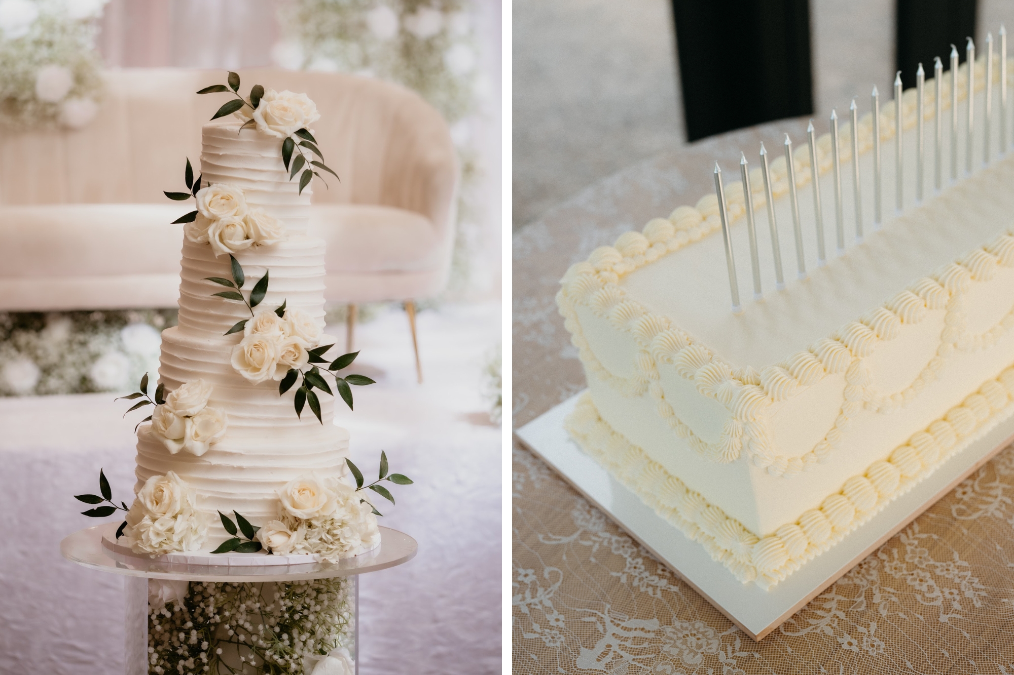 textural white wedding cakes